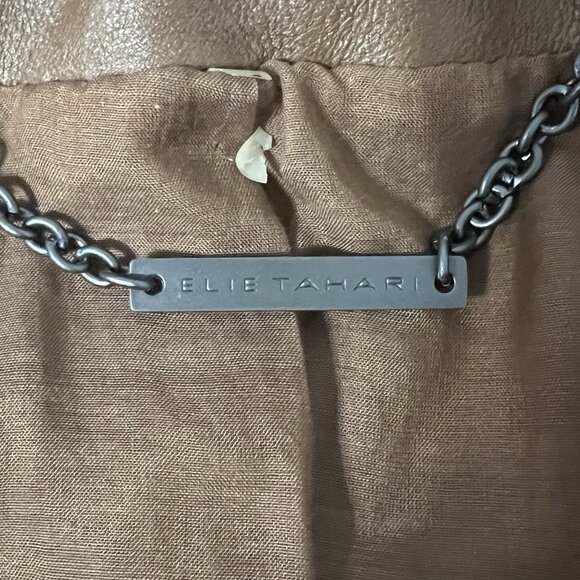 Elie Tahari Leather Jacket Cecilia Brown Size XS Lattice Cut Designer Boho Chic - Picture 12 of 15